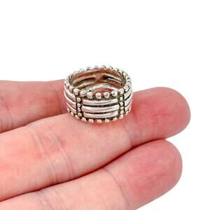 CFJ Wide Statement Ring | Sterling Silver 925 | Beaded Edge Boho Style | Size 6